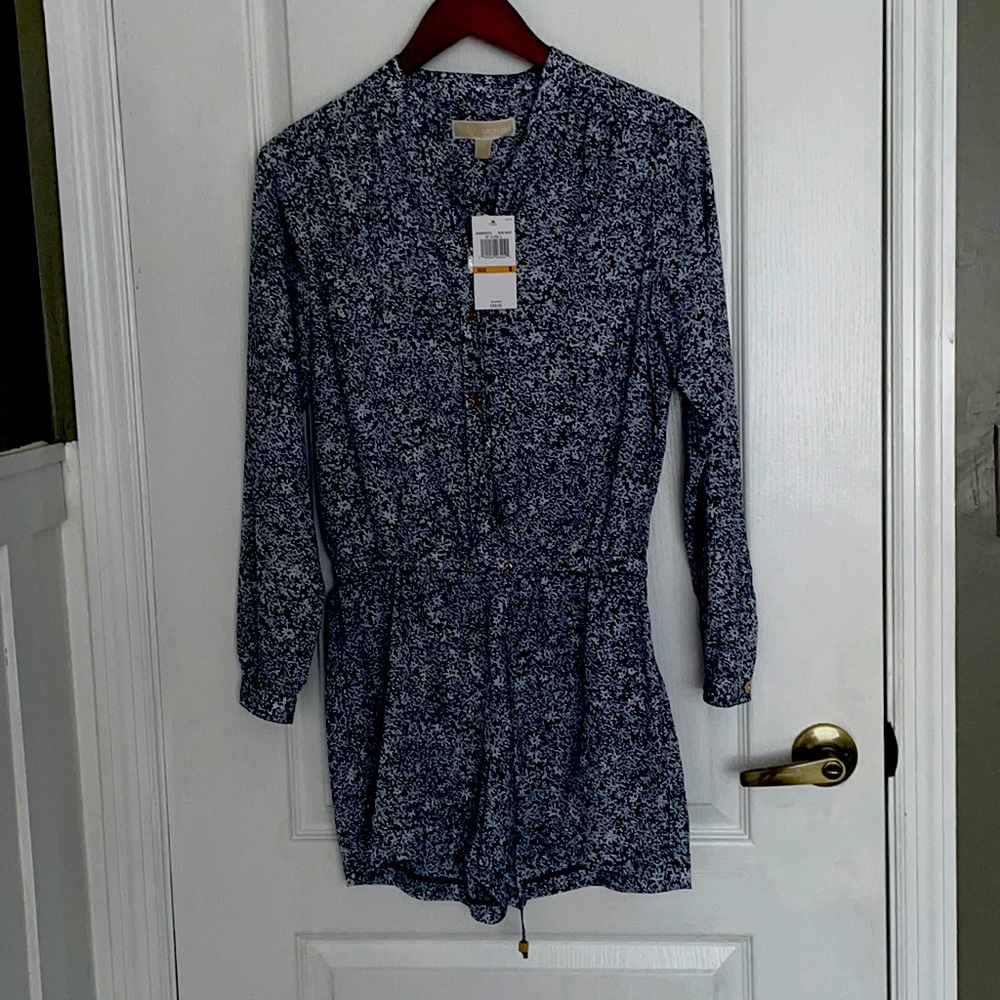 Navy Blue and White Romper